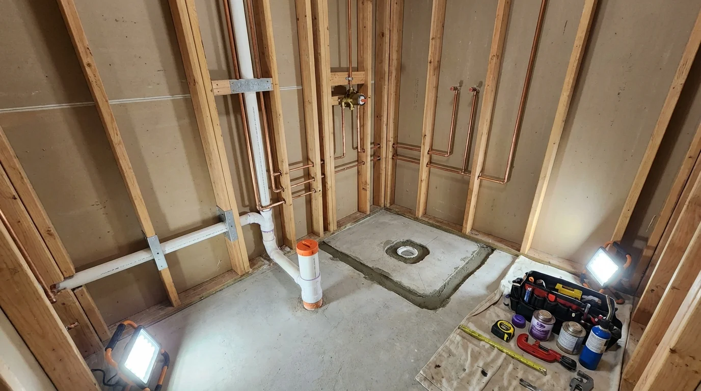 Bathroom rough-in plumbing during remodel by Johns Plumbing LLC in Tiptonville