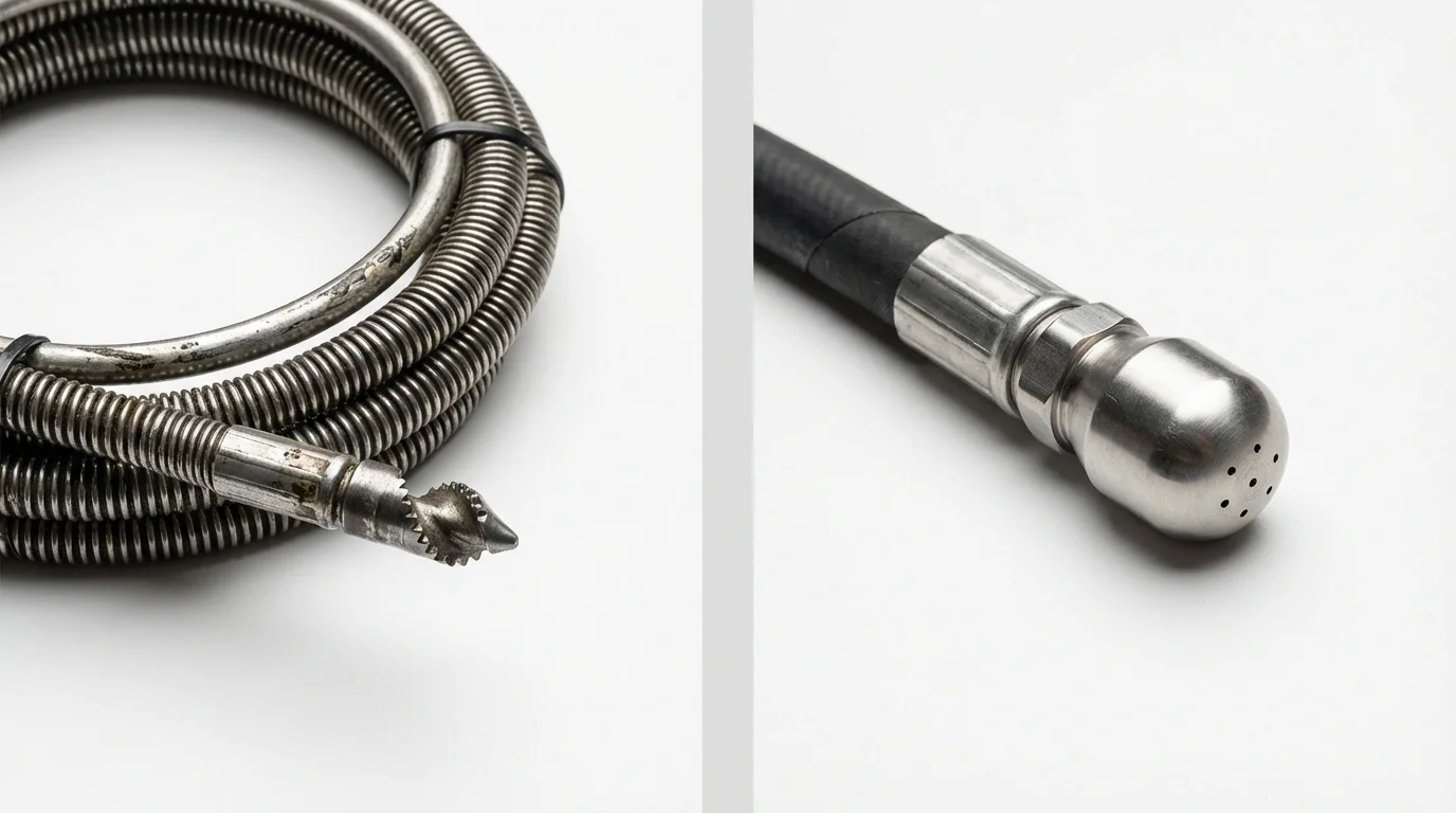 Drain snake cable and hydro jetting nozzle used for drain cleaning in Tiptonville, TN