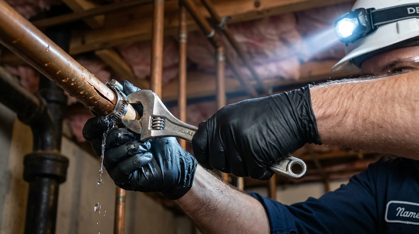 Emergency pipe clamp repair being performed by a Johns Plumbing LLC plumber in Tiptonville
