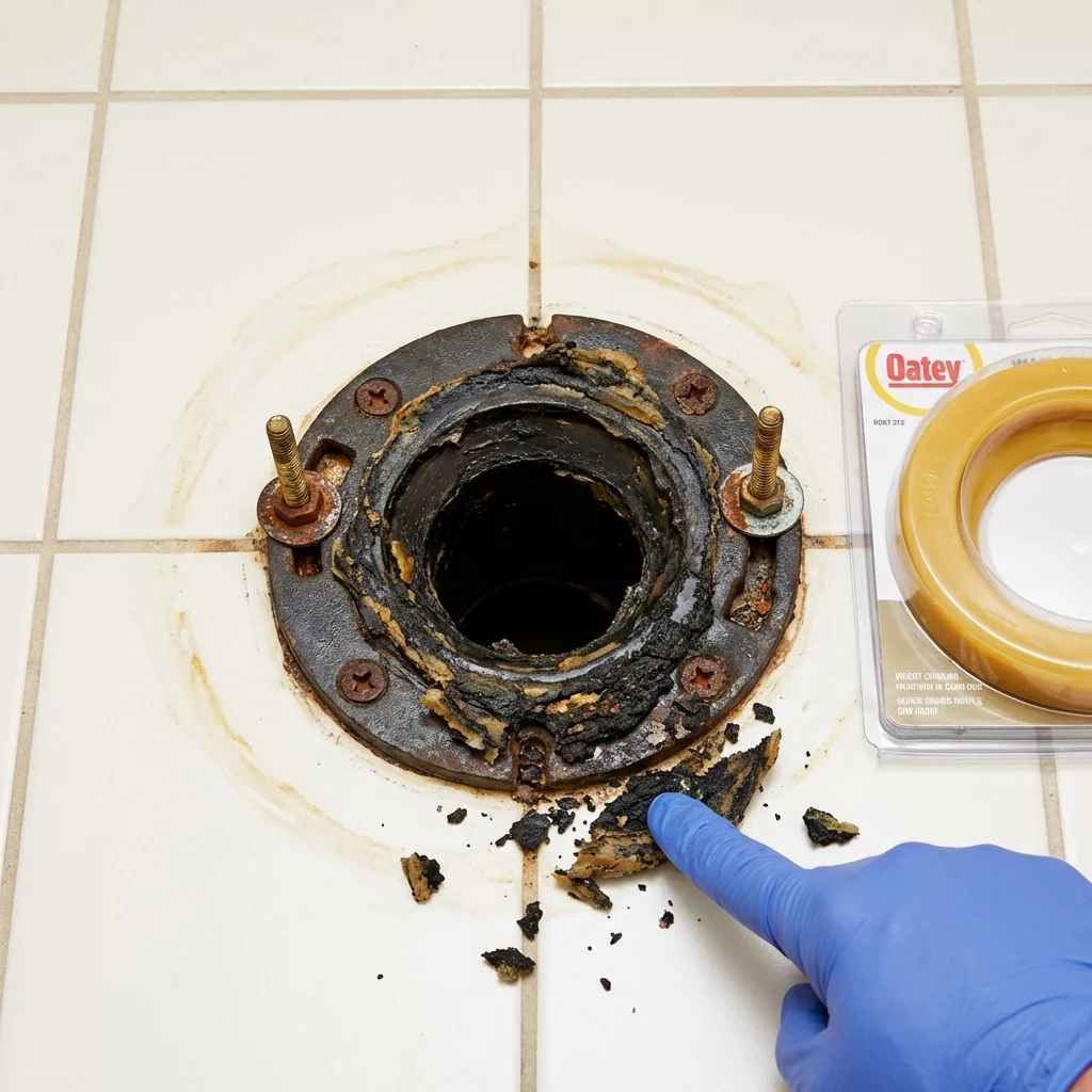 Failed wax ring showing water seepage at the base of a toilet in a Tiptonville, TN home